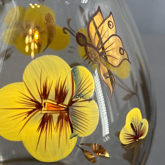 VTG Wine Decanter 15 Floral Hand Painted Romanian Crystal Gold Yellow MCM Carafe - Picture 3 of 16